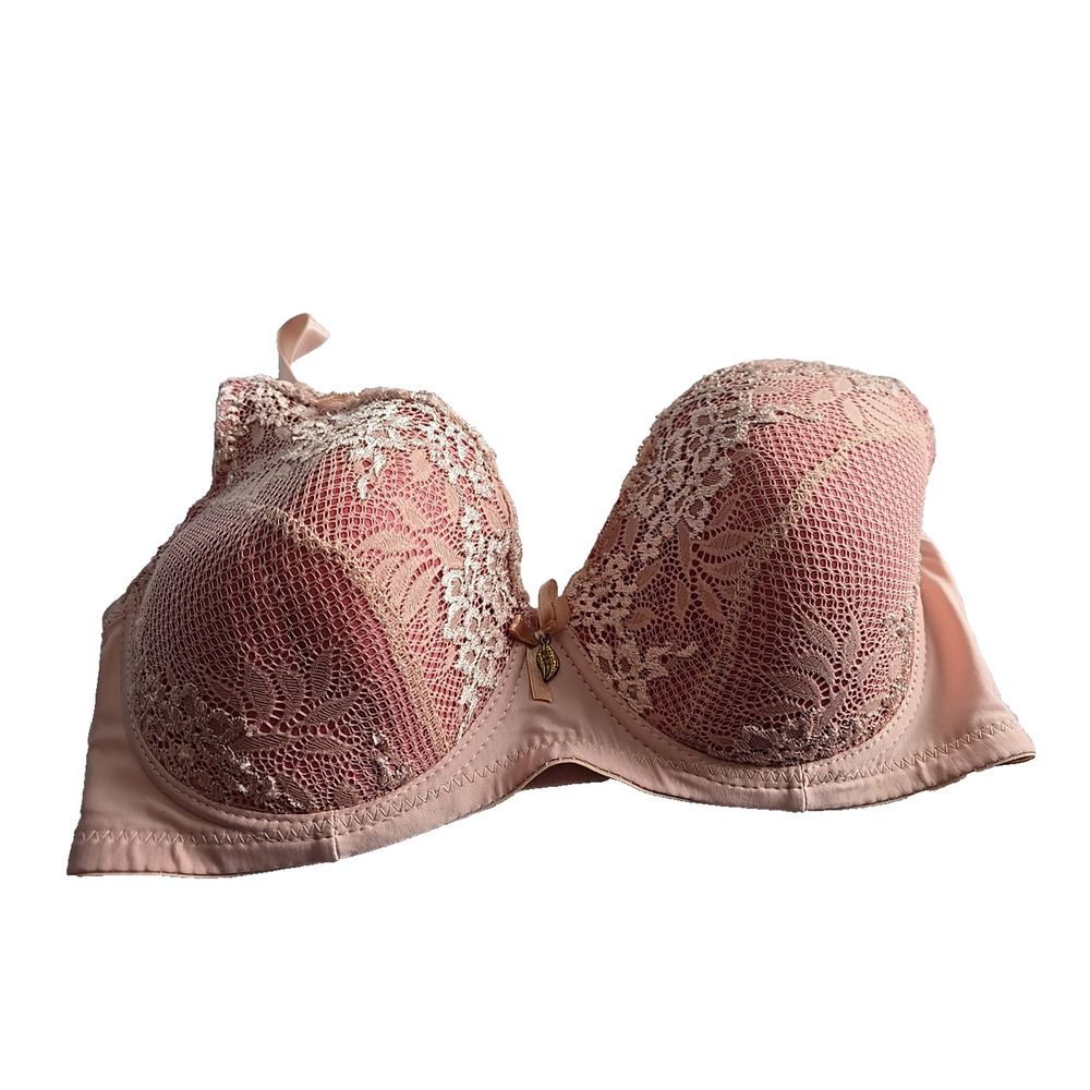 Mamia Pink Floral Lace Full Coverage Adjustable Straps Underwire‎ Bra Size 36DD